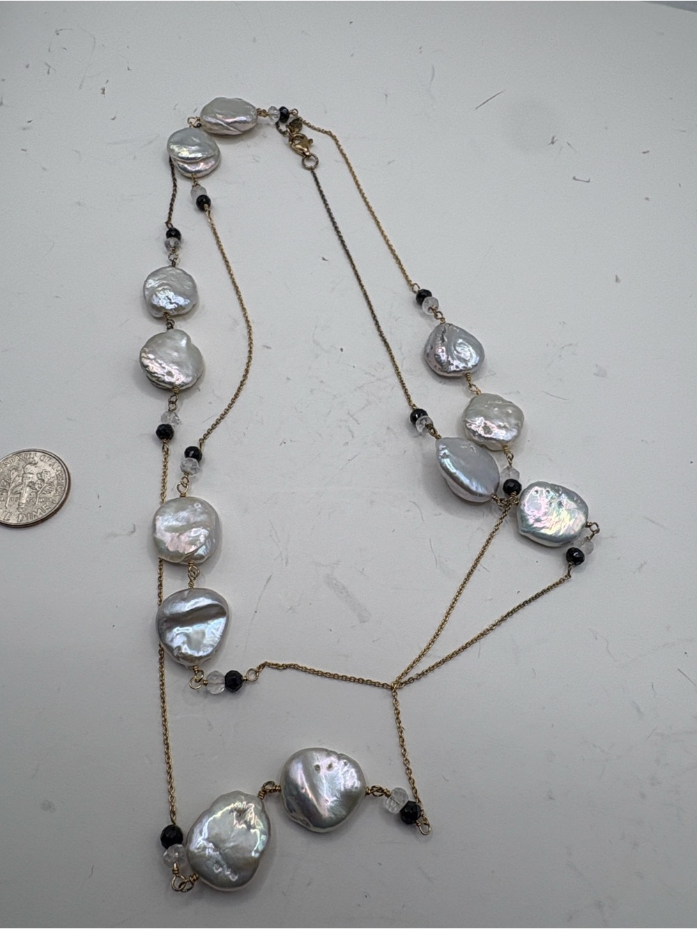 Coin Pearl, Keshi Pearl, Freshwater Pearl, Unique Pearl Necklace, 36"